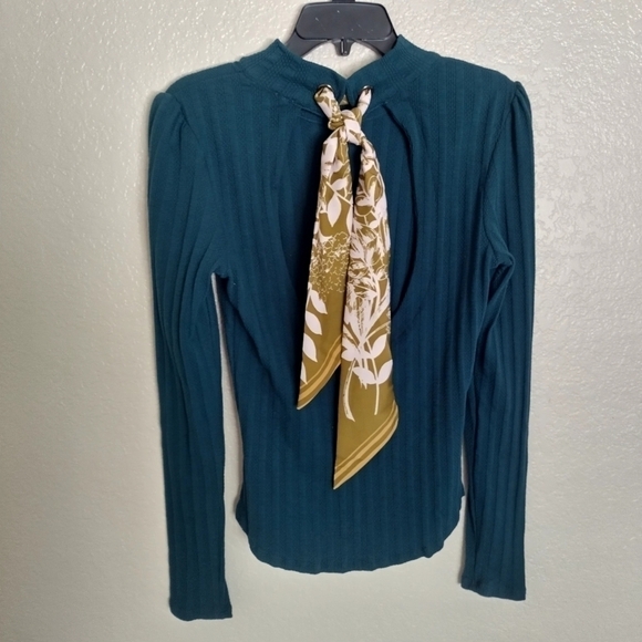 Free People Party In The Back Ribbed Cutout Open Back Scarf Tie Top sz L - Picture 6 of 11